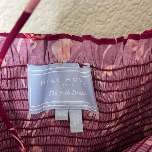 Hill House The Nesli Nap Smocked Dress Burgundy Botanical Floral Womens Size XS - Picture 8 of 9